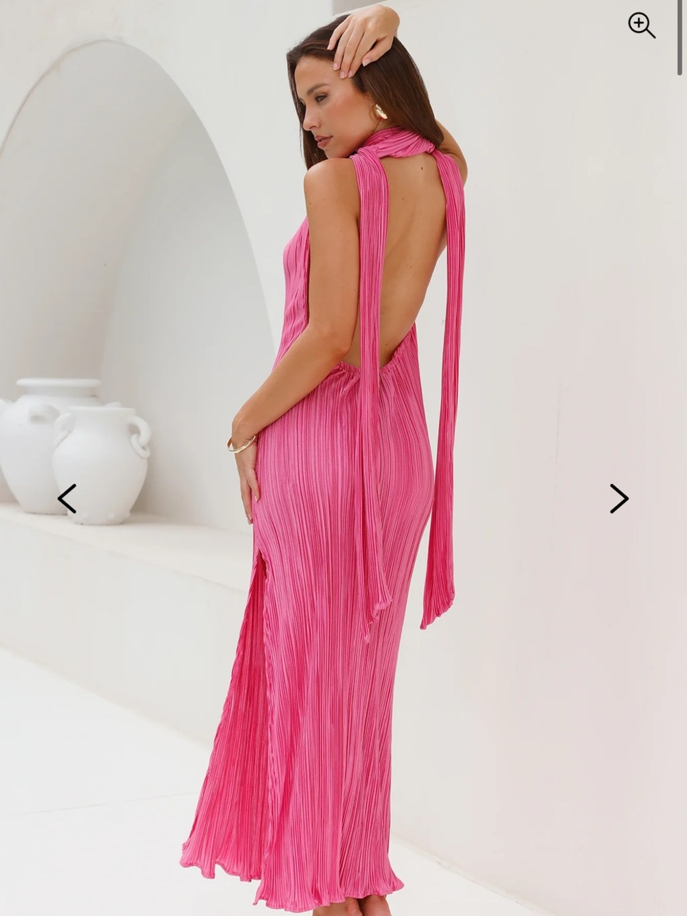 Hello Molly Hot Pink Pleated Halter Maxi Dress with Scarf - Picture 2 of 4